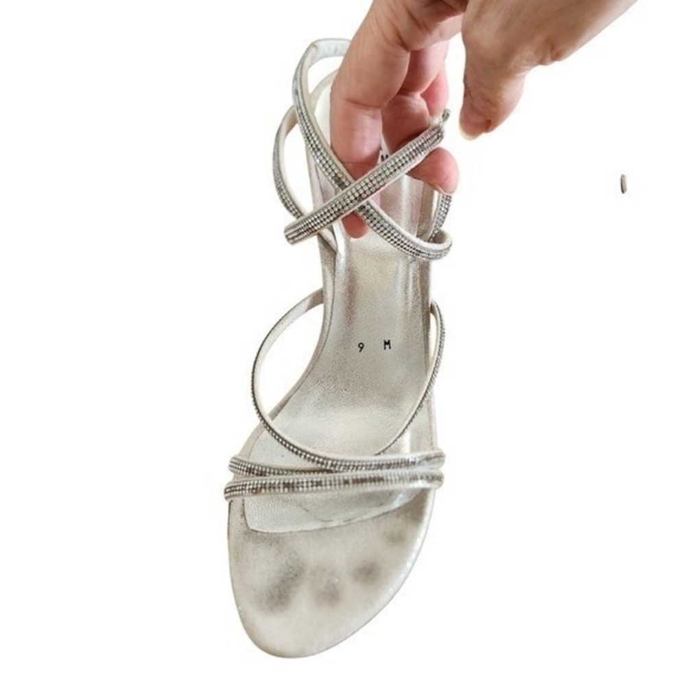Stuart Weitzman Silver Mixed Rhinestone Strappy Heels 9M‎ FLAWS SEE DESCRIPT.